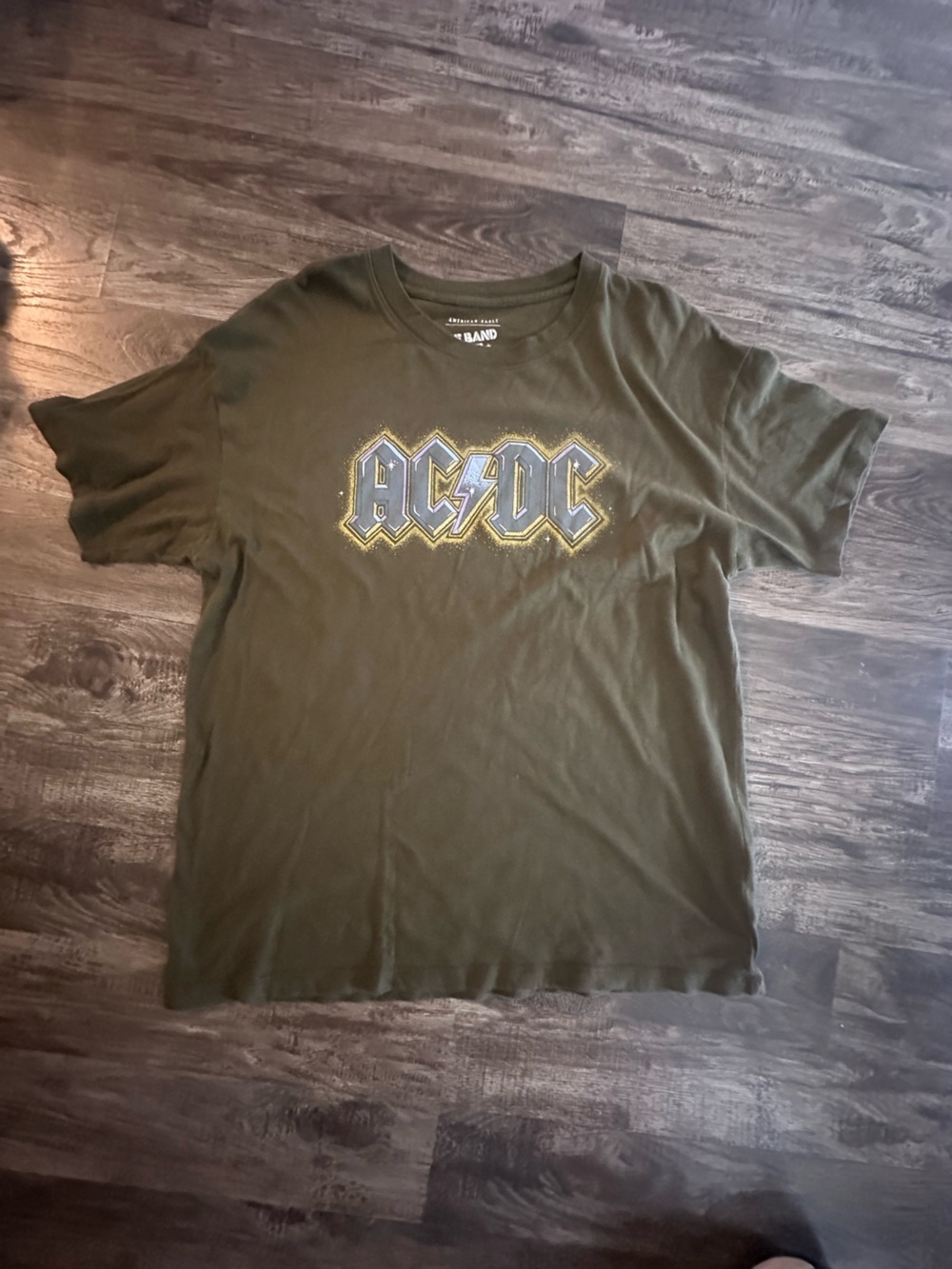 AC/DC Olive Green Short Sleeve Band Tee with Yellow-Outlined Logo